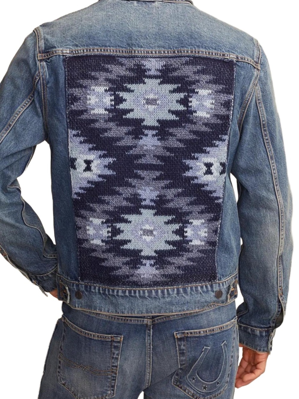 Sweater Back Denim Jacket Southwestern Lucky Brand Frontier Men's XL XXL NWT